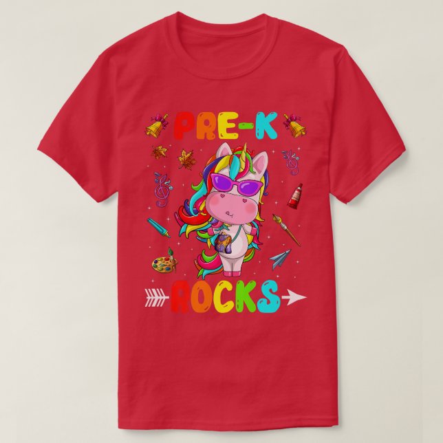 Niedliche PreK Rocks Unicorn Willkommen zurück zur T-Shirt (Design vorne)