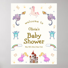 Niedliche Princess Dragon Unicorn Kinderdusche Wil Poster