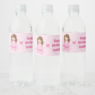 Niedliche Princess Personalisiert Pink Birthday Pa Wasserflaschenetikett