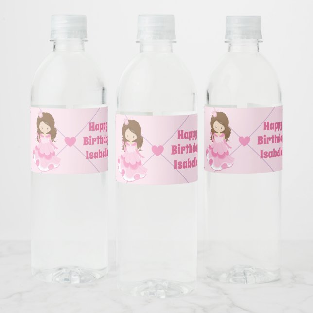 Niedliche Princess Personalisiert Pink Birthday Pa Wasserflaschenetikett (Flaschen)