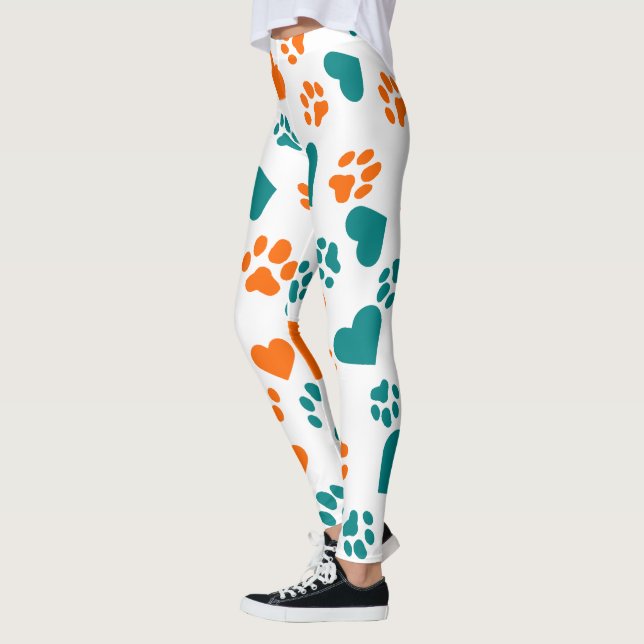 Niedliche Print & Hearts Leggings - Orange & Blue (Links)
