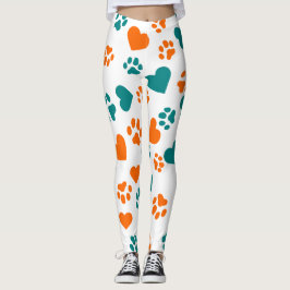 Niedliche Print & Hearts Leggings - Orange & Blue