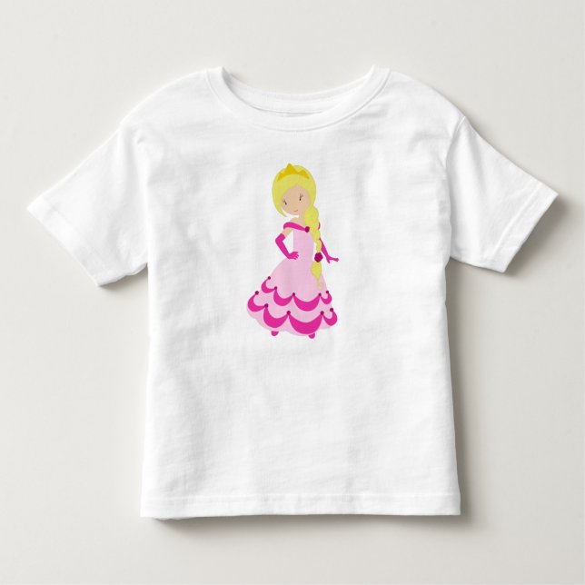 Niedliche Prinzessin, Blondhaar, Kronen, rosa Klei Kleinkind T-shirt (Vorderseite)