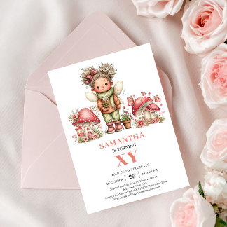 Niedliche Prinzessin Fee 1. Geburtstag Rosa Einlad Einladung