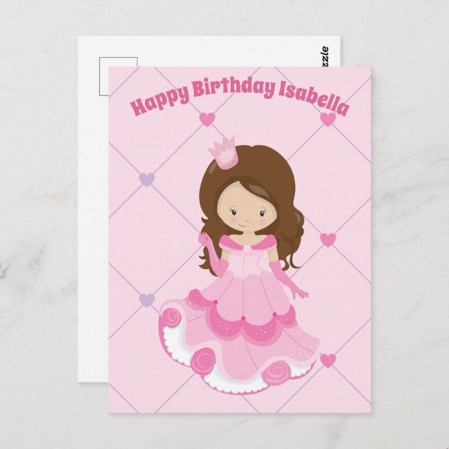 Niedliche Prinzessin Girl Pink Kinder Custom Happy Postkarte (Vorne/Hinten)