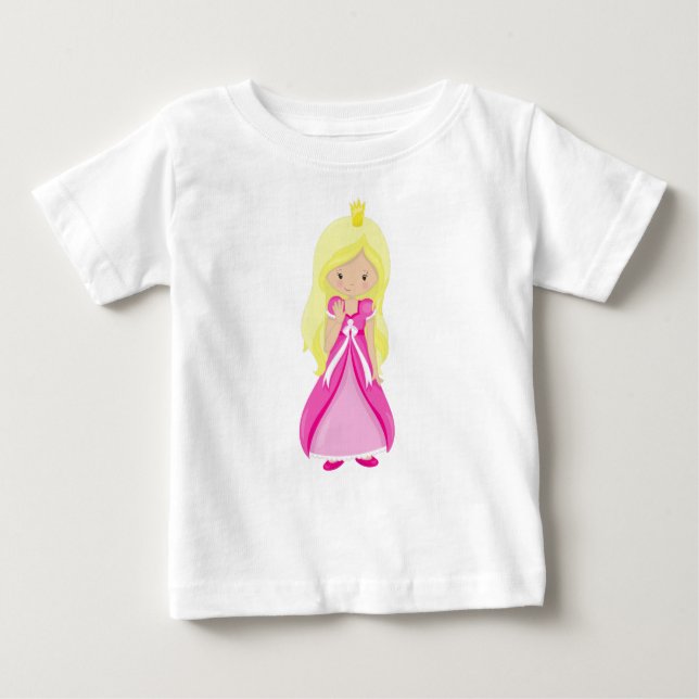 Niedliche Prinzessin, Krone, Blondhaar, rosa Kleid Baby T-shirt (Vorderseite)