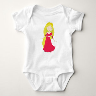 Niedliche Prinzessin, Krone, Blondhaar, Rotes Klei Baby Strampler