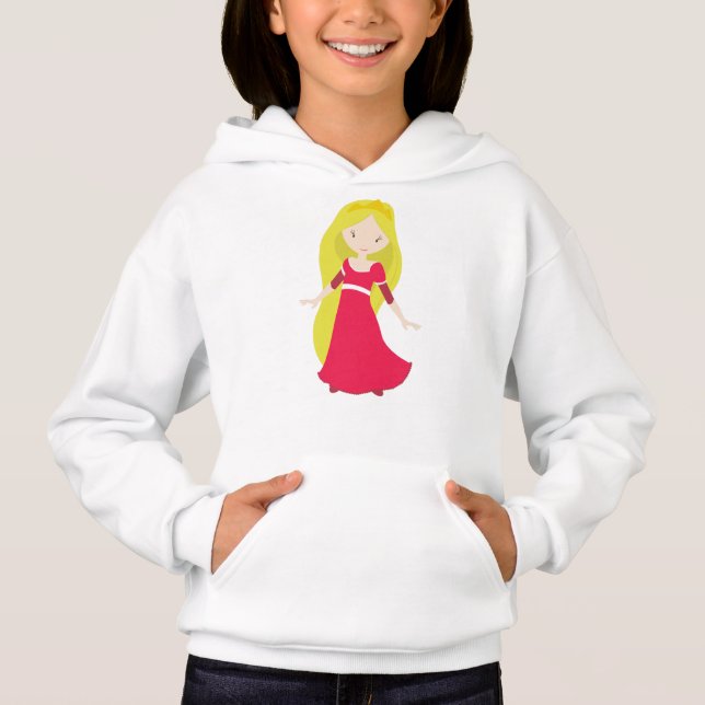 Niedliche Prinzessin, Krone, Blondhaar, Rotes Klei Hoodie (Vorderseite)