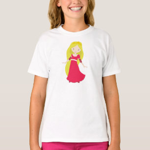 Niedliche Prinzessin, Krone, Blondhaar, Rotes Klei T-Shirt