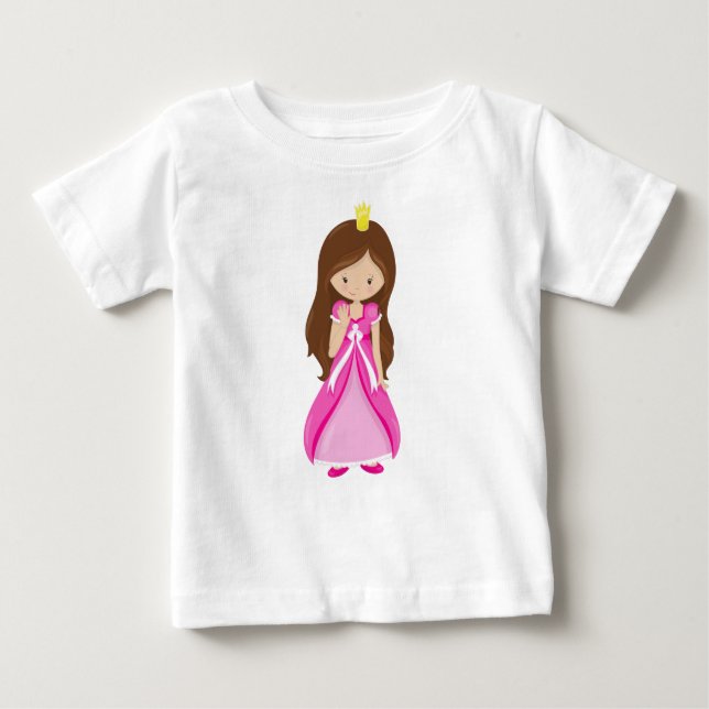 Niedliche Prinzessin, Krone, braune Haare, rosa Kl Baby T-shirt (Vorderseite)