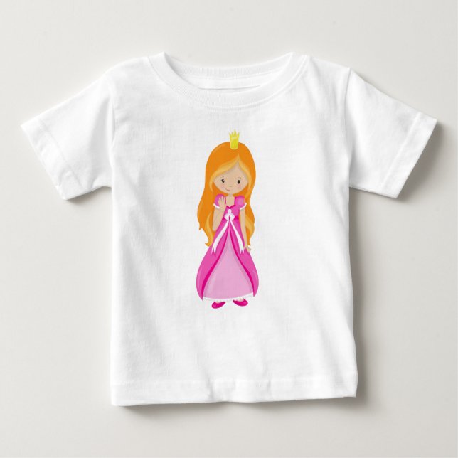 Niedliche Prinzessin, Krone, orangefarbenes Haar,  Baby T-shirt (Vorderseite)