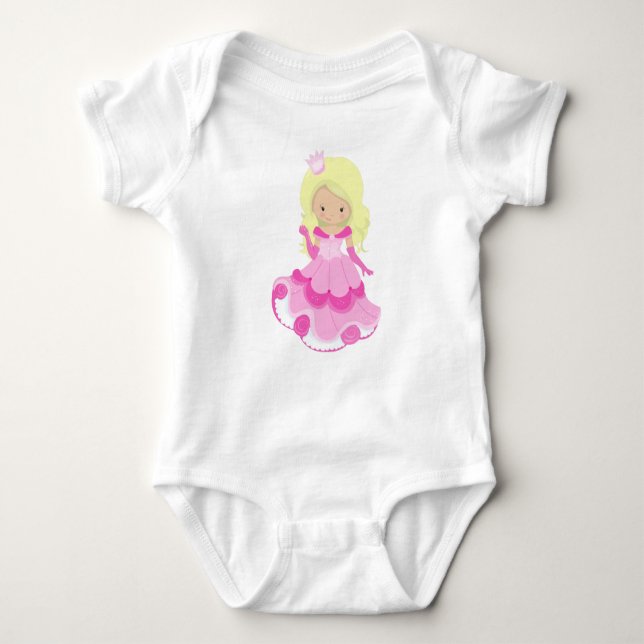 Niedliche Prinzessin, Krone, rosa Kleid, Blonde Ha Baby Strampler (Vorderseite)