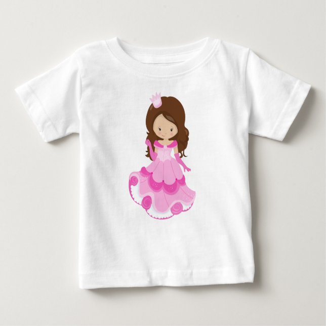 Niedliche Prinzessin, Krone, rosa Kleid, braune Ha Baby T-shirt (Vorderseite)