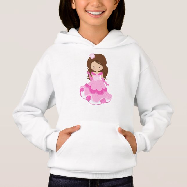 Niedliche Prinzessin, Krone, rosa Kleid, braune Ha Hoodie (Vorderseite)