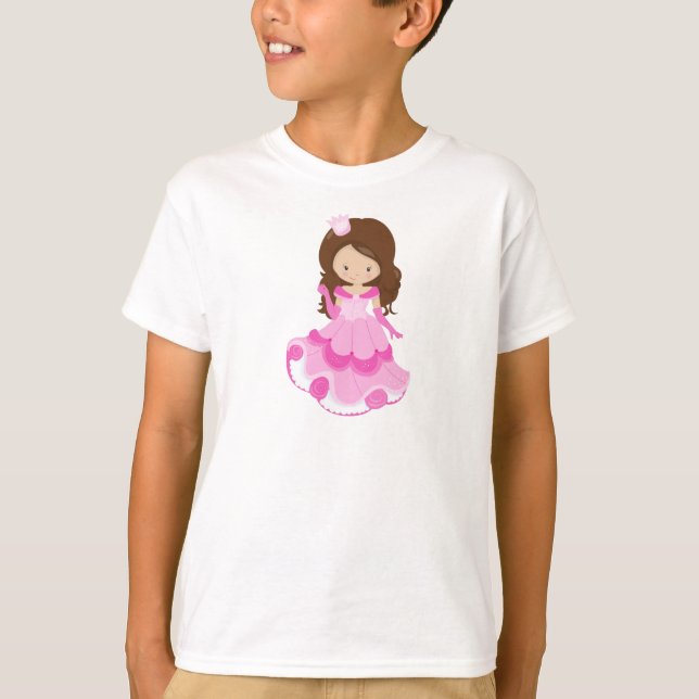 Niedliche Prinzessin, Krone, rosa Kleid, braune Ha T-Shirt (Vorderseite)