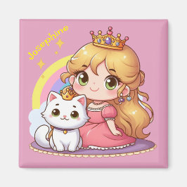 Niedliche Prinzessin mit weißer Katze individuell  Magnet
