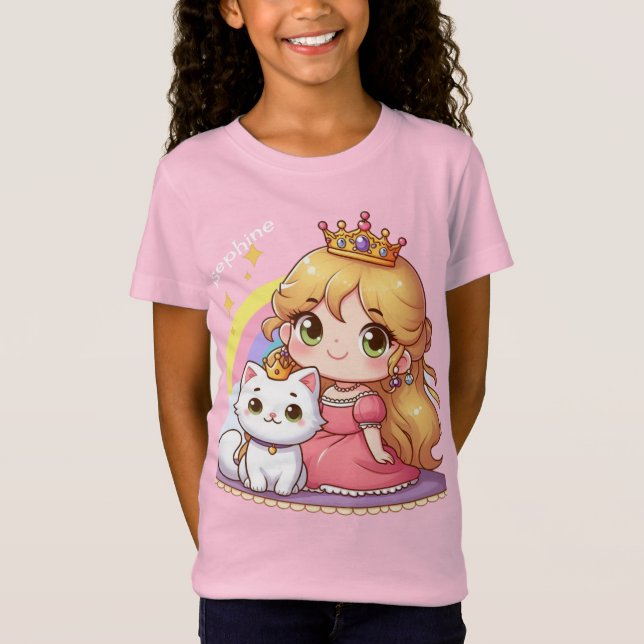 Niedliche Prinzessin mit weißer Katze individuell  T-Shirt (Vorderseite)