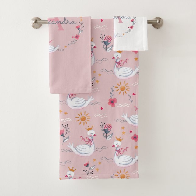 Niedliche Prinzessin schwänzte rosa Kinder Badhandtuch Set (Insitu)