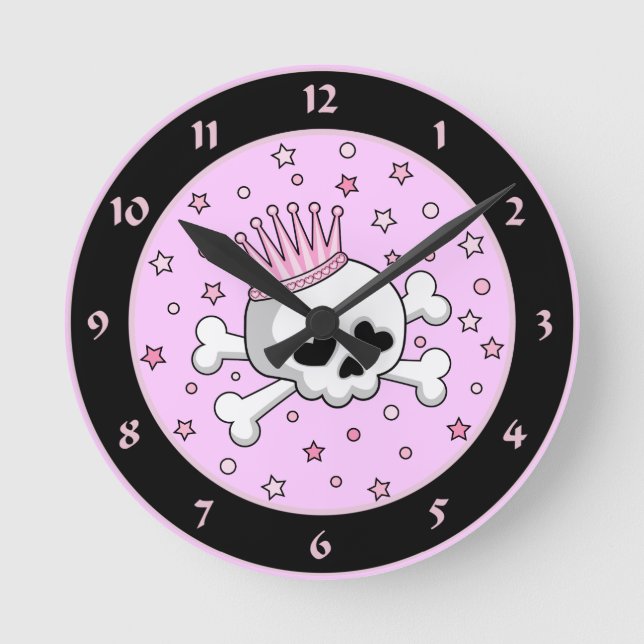 Niedliche Prinzessin Skull Runde Wanduhr (Vorderseite)