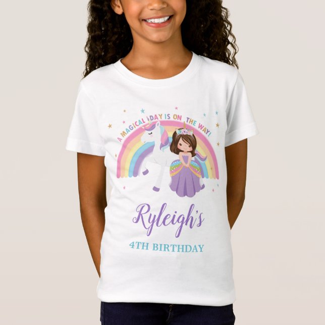 Niedliche Prinzessin und Einhorn-Rainbow-Birthday- T-Shirt (Vorderseite)