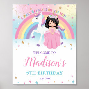 Niedliche Prinzessin und Einicorn Geburtstagsrenbo Poster