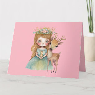Niedliche Prinzessin und Fawn Baby Deer Gruß Karte