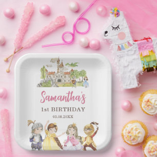 Niedliche Prinzessin und Knights Geburtstagsplatz Pappteller