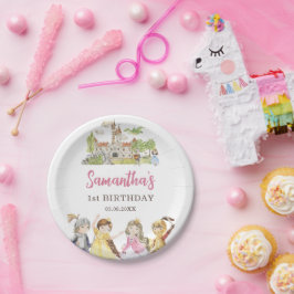 Niedliche Prinzessin und Ritter zum Geburtstag Pappteller