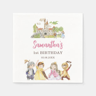 Niedliche Prinzessin und Ritter zum Geburtstag Serviette
