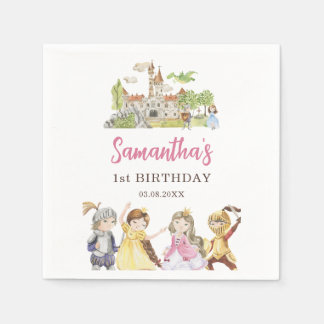 Niedliche Prinzessin und Ritter zum Geburtstag Serviette