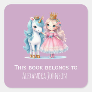Niedliche Prinzessin Unicorn Pastel Lavender Kids Quadratischer Aufkleber