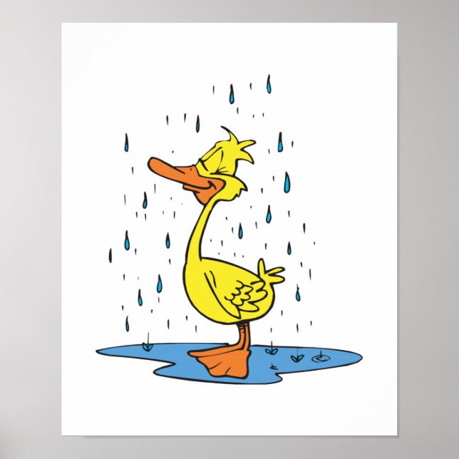 niedliche Puddelente im Regen Poster (Vorne)