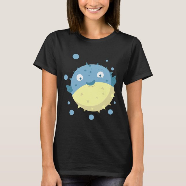 Niedliche Puffer Fish Blue T-Shirt (Vorderseite)