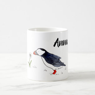 Niedliche Puffin-Illustration mit kundengerechtem Kaffeetasse
