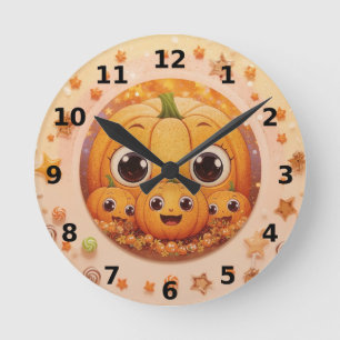 Niedliche Pumpkettenfamilie Halloween Wall Clock Runde Wanduhr