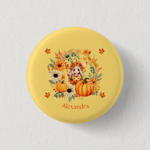 Niedliche Pumpkettenmaus im Herbstkranz Button