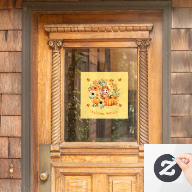 Niedliche Pumpkettenmaus im Herbstkranz Fensteraufkleber (Haustür)