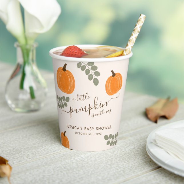 Niedliche Pumpkin Eucalyptus Fall Babydusche Pappbecher (In Situ)