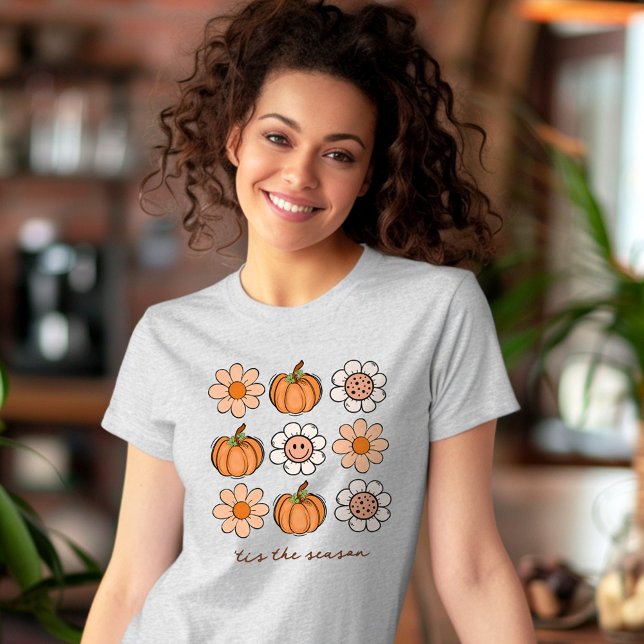 Niedliche Pumpkin Fall Retro Name Happy Face Blume T-Shirt (Cute Pumpkin Fall Retro Name Happy Face Flowers T-Shirt)