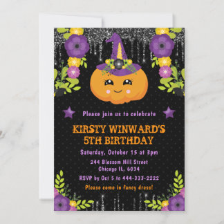 Niedliche Pumpkin Floral Halloween Geburtstag Einladung