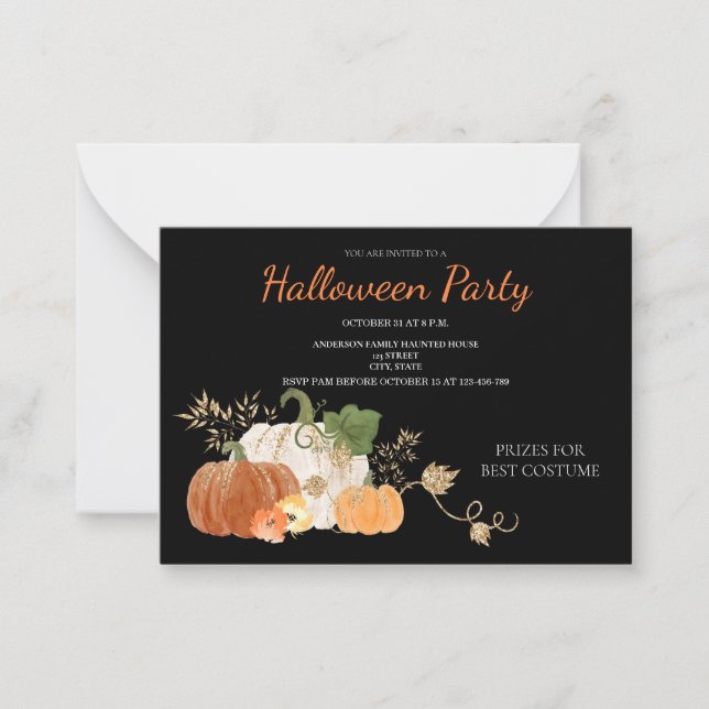 Niedliche Pumpkin Floral Halloween-Party Einladung (Vorderseite)