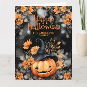 Niedliche Pumpkin Ghost Floral Happy Halloween Car Karte