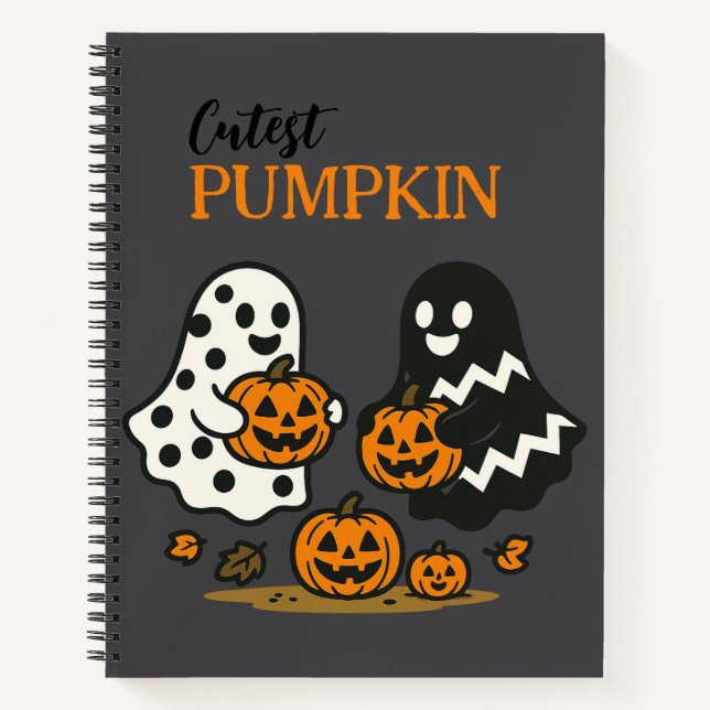 Niedliche Pumpkin Ghosts - Gray Spiral Notebook Notizbuch (Vorderseite)