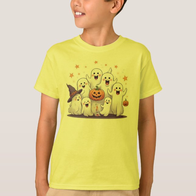 Niedliche Pumpkin & Ghosts Kids Halloween T - Shir T-Shirt (Vorderseite)