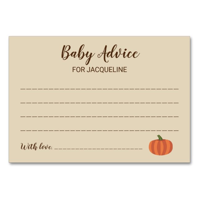Niedliche Pumpkin Herbst Herbst Babyduschratenkart Tischnummer (Vorderseite)