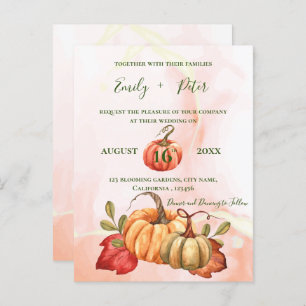 Niedliche Pumpkin Herbstleaves Monogramm-Hochzeit Postkarte