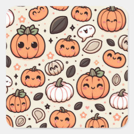 Niedliche Pumpkins und Pumpkin Seeds Halloween-Par Quadratischer Aufkleber