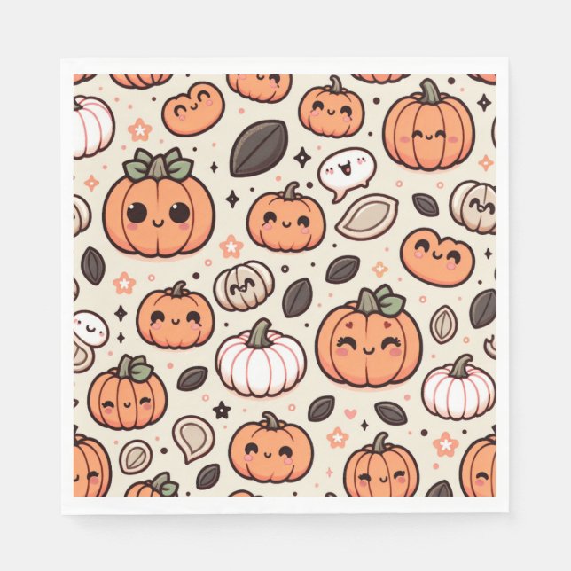 Niedliche Pumpkins und Pumpkin Seeds Halloween-Par Serviette (Vorderseite)