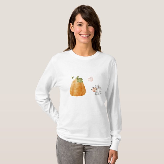 Niedliche Pumpmaus Fall Wasserfarbe T-Shirt (Vorne ganz)
