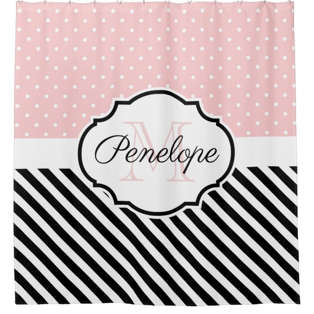 Niedliche Punkte und Streifen Duschvorhang (Vorderseite)